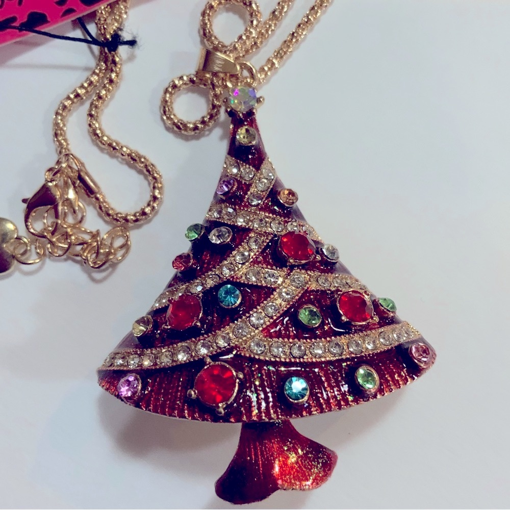 Betsey Johnson Necklace Pin Brooch Tree Rhinestones #E401